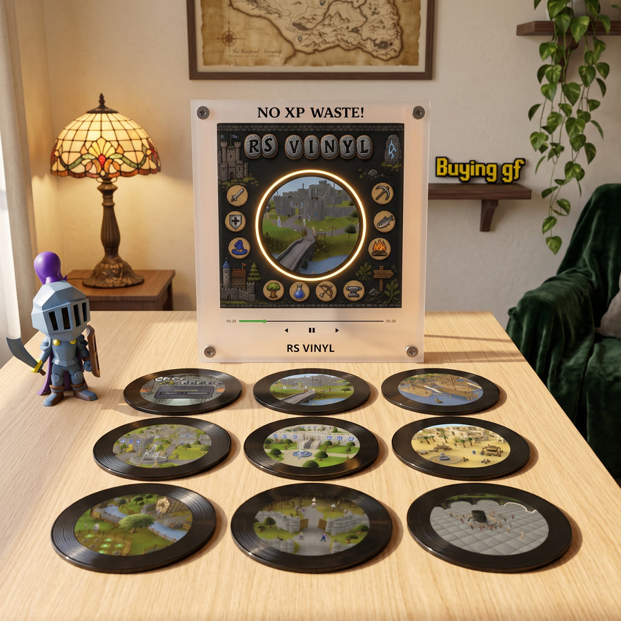 RSVinyl music box with RuneScape-inspired desk setup