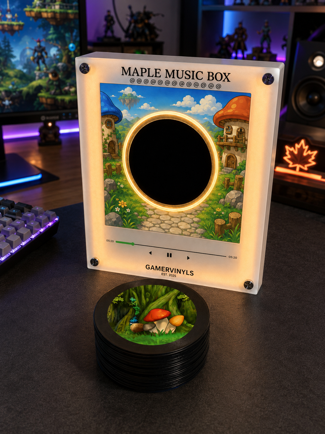MSVinyl Maple music box with MapleStory desk setup